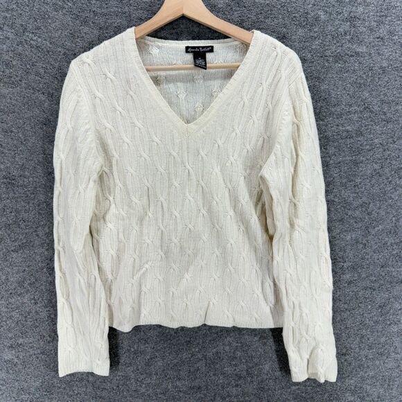 Sweaters - Alexandra Bartlett Sweater Pullover Women M Medium Beige Knit V-Neck Wool Casual